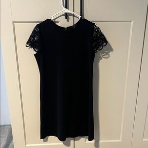 MARINA Elegant Black Midi Dress with Lace Accents